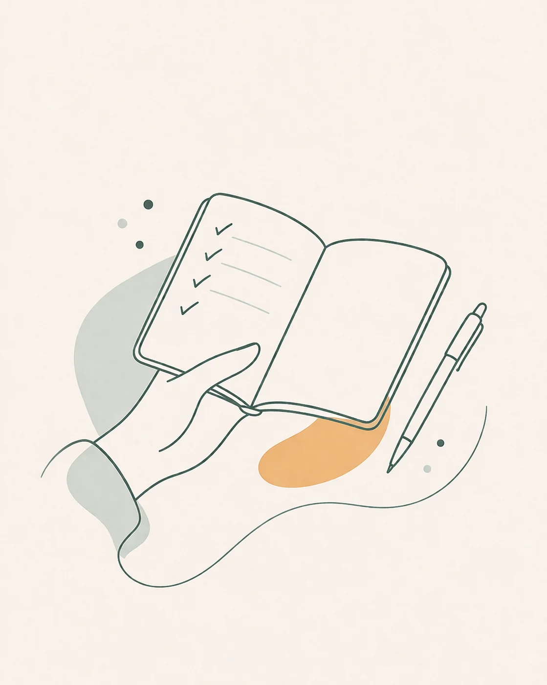 Illustration of a hand holding a notebook with ticked items